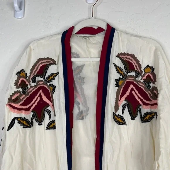 Elevenses Anthropologie Kimono Jacket Embroidered Floral Boho Festival One Size - Picture 4 of 15